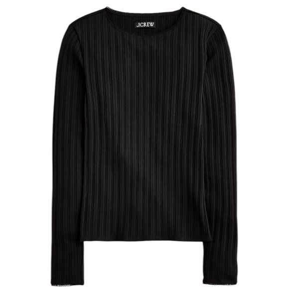 J. Crew Tops - NEW J. CREW Pointelle long-sleeve T-shirt Ribbed Lace Edge in Black Size Medium